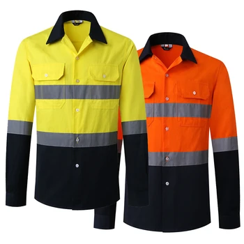 AS/NZS Australijos Miner Hi Vis Button Marškinėliai Vyrams Atspindintis Geltonos ir Tamsiai Mėlynos Dvi Tonas Saugos Medvilnės Marškinėliai