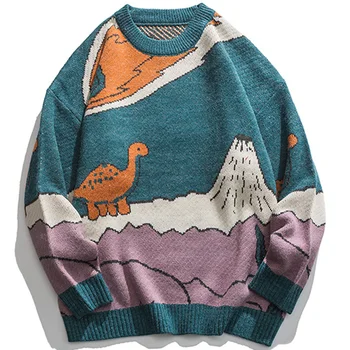 Megzti LACIBLE Harajuku Dinozaurų Animacinių filmų Žiemą Mažai Vyrų, Moterų Vintage Megztinis (Puloveris) Atsitiktinis Streetwear