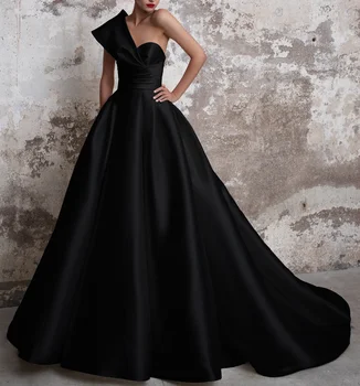 Vestidos De Gala Satino Prom Dresses Ilgai 2023 Juoda Oficialią Suknelės Vienos Pečių Kamuolys Suknelė Abiye Gece Elbisesi فستان سهرة Užsakymą