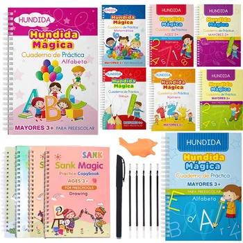 Montessori ispanijos Copybook 3D NUSKENDO Daugkartinio naudojimo Kaligrafija Magija Knyga Vaikų Nešiojamojo kompiuterio Kaligrafija Rašto ir Rašymo Dovaną
