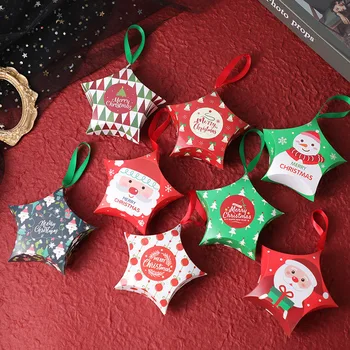 5VNT Dovanų Dėžutėje Kalėdų Pakuotės Saldainiai Pateikti Saldainių Dėžutės Linksmų Kalėdų Santa Su Kaspinu penkiakampės Žvaigždės Formos Sniego