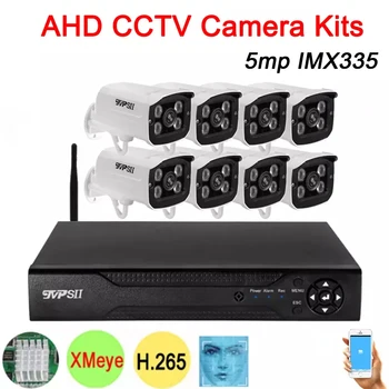 Veido Aptikimo 5MP IMX335 8CH 8 Kanalo Xmeye H. 265+ Vandeniui IP66 Balto Metalo Matricoje Saugumo HAINAUT CCTV Kameros Rinkiniai Sistema