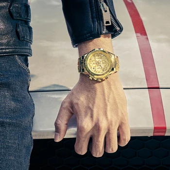 Vyrai Laikrodžiai Top Brand Prabanga 2019 WWOOR Aukso Chronograph Laikrodis Vyrams, Aukso Didelis Rankiniai Laikrodžiai Vyrams 2019 Relogio Masculino