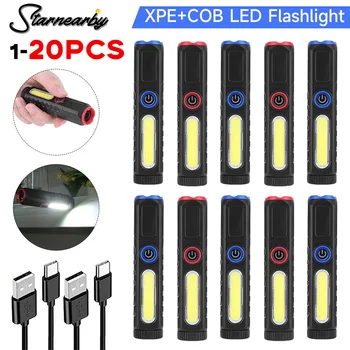 Nešiojamų XPE COB LED Žibintuvėlis 4 Režimai, Teleskopiniai Zoom Žibintuvėlis Šviesos Magnetinis Vandeniui USB Įkrovimo Kempingas Šviesos Lauko