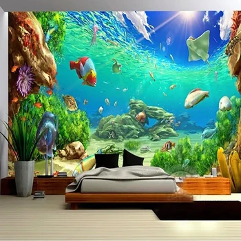 Custom Sienų Tapetai, 3D Apačioje Kraštovaizdžio Rifų Žuvis Sienų Tapybos Vaikų Miegamasis Aquarium Hotel Fone Sienų Dekoras Freskos