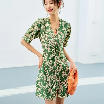 metodas vieną nišą~Chunyuan! Unikalus ir nuostabiu minimalistinio V-kaklo high waisted-line sijonas trumpas spausdinti suknelė