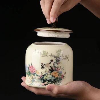 Naujas Kinų Stiliaus Buitinės Keramikos Arbatos Laikymo Skardinės Grūdų Saldainiai Drėgmei Sandarią Talpą Kambarį Tyrimas Apdailos Arbatos Jar