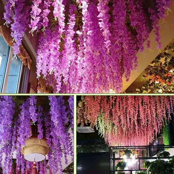 12pcs Dirbtiniai Augalai Wisteria False Violetinė Lubų Gėlių Pintais Vestuvių, Šeimos Garden Hotel Koridorius, Gyvenamasis Kambarys Apdaila