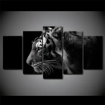 Juoda ir Balta Tigras, Leopardas 5 vnt Drobė Sienos Meno Dažų Plakatas Namų Dekoro 5 Skydelis HD Spausdinti Nuotraukas Ne Įrėminti 5 Gabalas