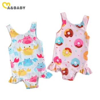 Ma&Baby 0-3Y Vasaros Cute Kūdikių Bamblys Baby Girl maudymosi kostiumėlį, Raukiniai, maudymosi Kostiumėliai, Spurgos Gyvūnų Spausdinti Paplūdimio Maudymosi Kostiumas