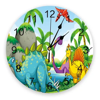 Dinozaurų Kokoso Miško Animacinių Filmų Miegamojo Sienos Laikrodį, Didelė Moderni Virtuvė Valgomasis Apvalus Sieniniai Laikrodžiai Kambarį Žiūrėti Namų Dekoro