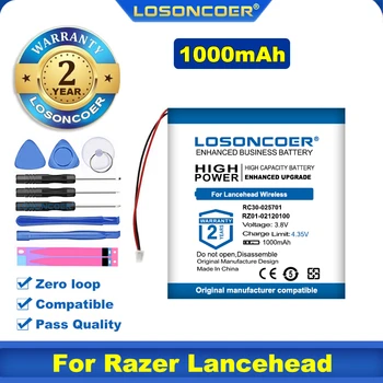 100% Originalus LOSONCOER 1000mAh Už Razer Lancehead RZ01-02120100 RC30-025701 Baterija Razer Lancehead Gaming Belaidės Pelės