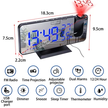 LED Skaitmeninio formato Žadintuvas Lentelė Elektroninis Laikrodis-Žadintuvas su Projekcija Radijo Laiko Projektorius Miegamojo Lovos Laikrodis