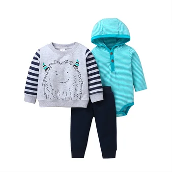 kūdikis, berniukas, nustatyti 2021 m. pavasario aprangą ilgomis rankovėmis drabužius animacinių filmų monstrą Megztinis+gaubtu bodysuit juostele+ziajać 3PCS drabužiai naujagimiams