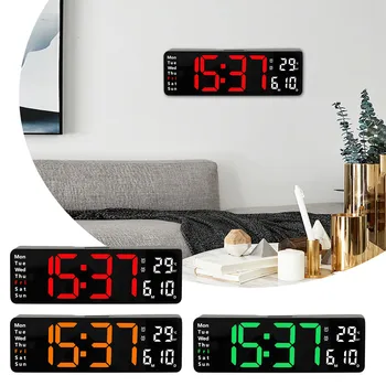 Didelis Skaitmeninis LED Sieninis Laikrodis Temperatūra Dieną Dieną Ekranas USB Nuotolinis Valdymas