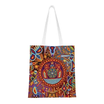Custom Huichol Meksikos Liaudies Drobės Pirkinių Krepšys Moterims Perdirbimo Bakalėja Tote Shopper Bags