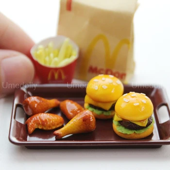 Rankų darbo Molio Mini Hamburger Modelis 1/6 Masto Miniatiūriniai Lėlių Greito Maisto už Barbies Blyth Lėlės Priedai Žaislas