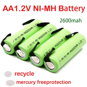 1.2 V AA Įkraunamos Baterijos, 2600mah, NI-MH Elementų, Žalias Korpusas su Lydmetalis Skirtukai ，saulės žibintai avariniai žibintai， baterijos
