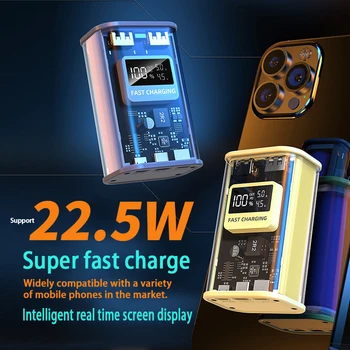 10000mAh Mini Galios Banko PD 22.5 W Super Greito Įkrovimo Stovas Skaidrus Mados Powerbank Su LED iPhone 