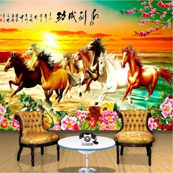 Individualizuotos fono paveikslėlį 3D freskos papel de parede arklio sėkmės slyvų bijūnas Kinijos TELEVIZIJA fono sienos kambarį miegamojo tapetai