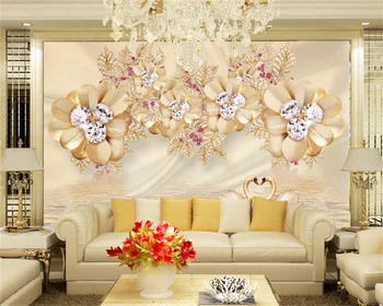 Individualizuotos fono paveikslėlį 3d trimatis aukštos klasės mados swan gėlių minkštas krepšys papuošalai luxury living room, TV foną, sienos freskos