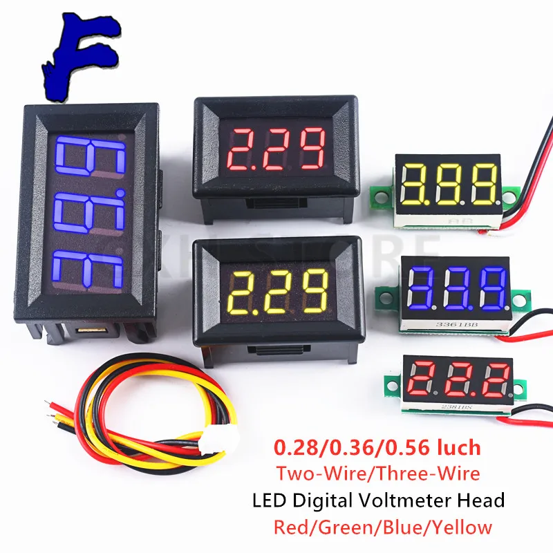0.28/0.36/0.56 Colių DC LED Digital Voltmeter 0-100V Įtampos Matuoklis, Auto Automobilis Mobiliojo Maitinimo Įtampos Testeris Detektorius 12V . ' - ' . 0