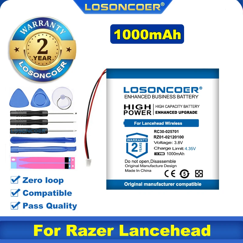 100% Originalus LOSONCOER 1000mAh Už Razer Lancehead RZ01-02120100 RC30-025701 Baterija Razer Lancehead Gaming Belaidės Pelės . ' - ' . 0