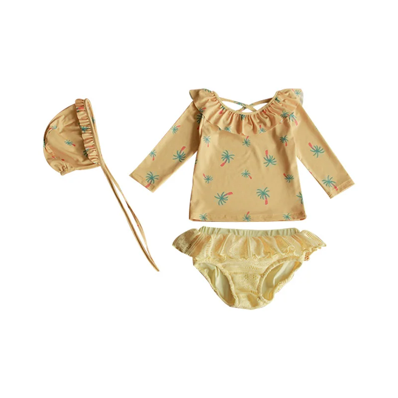 Naujas 3Pcs Vaikų Mergaičių maudymosi kostiumėlį, Pynimas Gėlių maudymosi Kostiumėliai ilgomis Rankovėmis Plaukimo Viršuje+ Nėriniai apatinės Kelnės+Plaukti Skrybėlę Nustatyti Maudyklų Paplūdimio CC162 . ' - ' . 1
