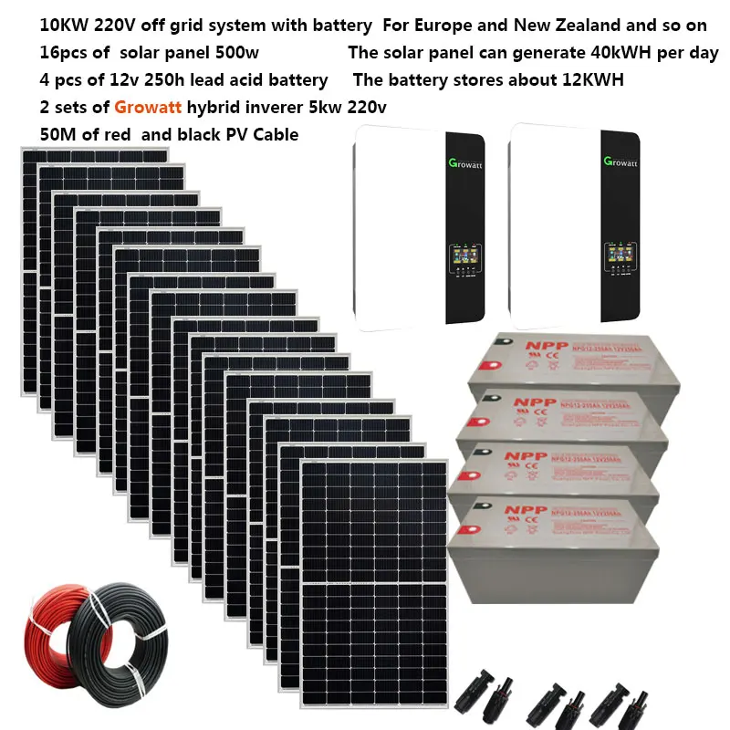 Saulės Rinkinys Užbaigti Namų Rinkinys Su Baterija 10000W 220V AC Off Grid 