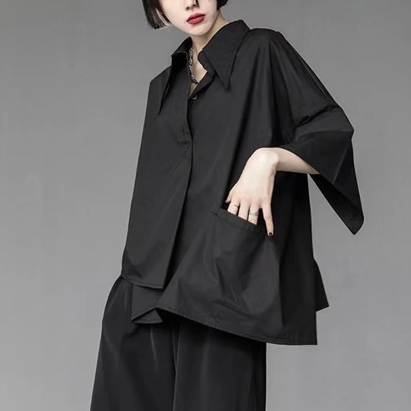 Moterų Marškinėliai Gotikos Y2k Prarasti Atsitiktinis Negabaritinių Neutralus Nereguliarus Dizaineris Marškinėliai Juodos Spalvos Elegantiškas Vasaros Palaidinė Japonijos Mados . ' - ' . 1
